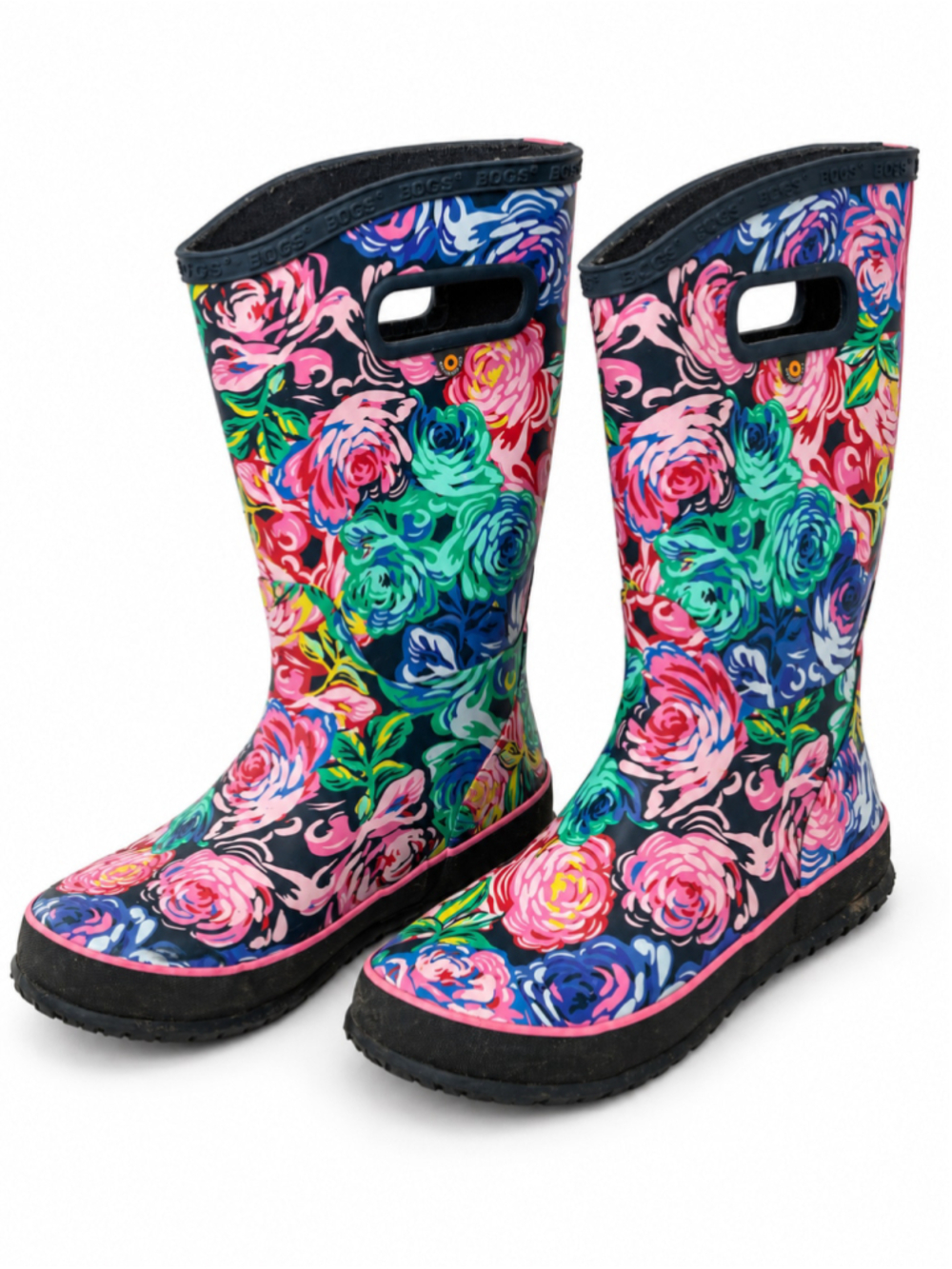 Bogs Kids Rain Boots Floral Print Rose Garden Multicolor Pink Blue Green Size 5